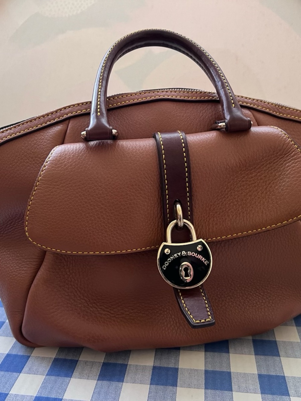 Dooney & Bourke Brown Leather Satchel with Gold Padlock
